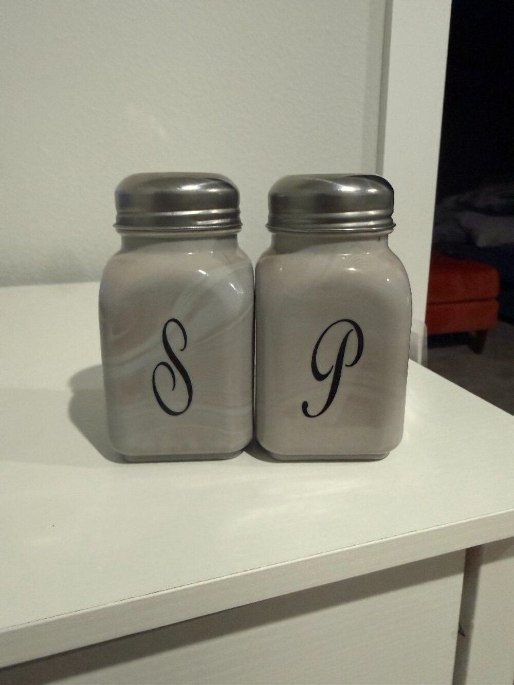 Rosso Grey Marble Slag salt and pepper shakers set